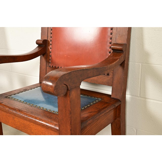 Brown Harden Furniture Style Antique Arts & Crafts Carved Oak Library Chairs, Pair For Sale - Image 8 of 12