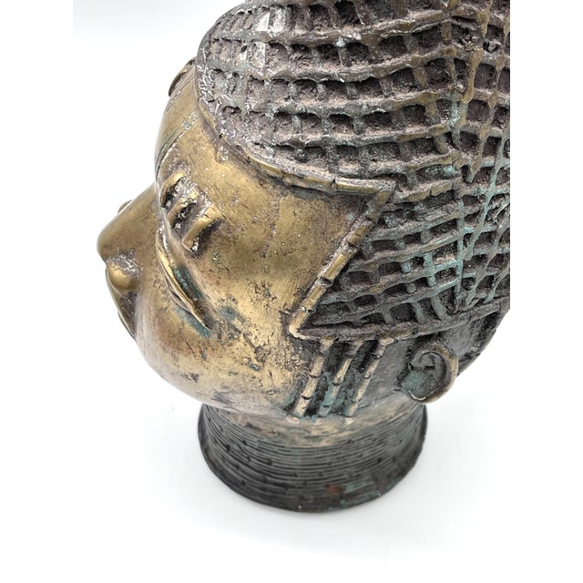 Nigerian Artist, Large Benin Memorial Head Sculpture, 20th Century, Bronze For Sale - Image 13 of 18