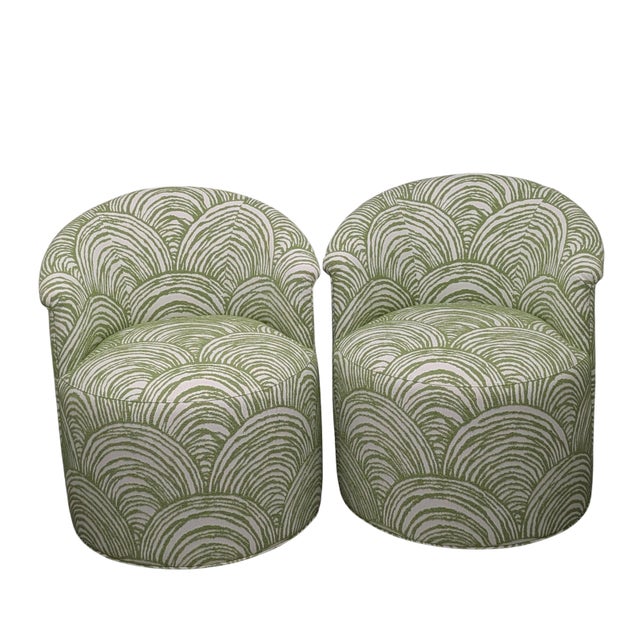 Not Yet Made - Made To Order Thibaut Ashby Swivel Chairs, Bay Point in Leaf Performance Fabric - a Pair For Sale - Image 5 of 9