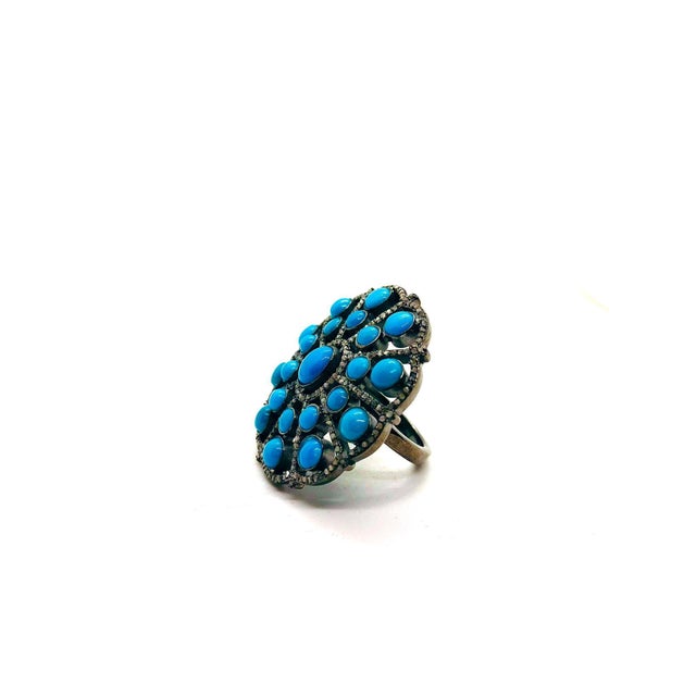 Contemporary Bochic “Orient” Diamond & Turquoise Retro Ring Set In 18K Gold & Silver For Sale - Image 3 of 6