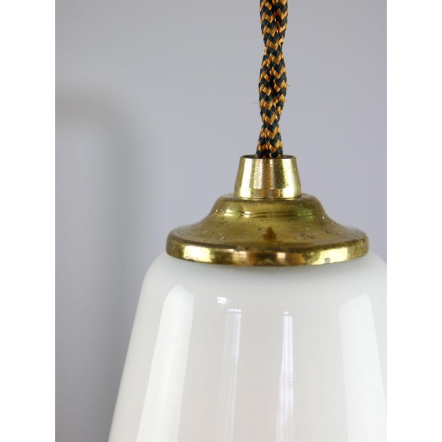 Mid 20th Century Mid-Century Modern Italian White Glass and Brass Pendant Lamp, 1960s For Sale - Image 5 of 13