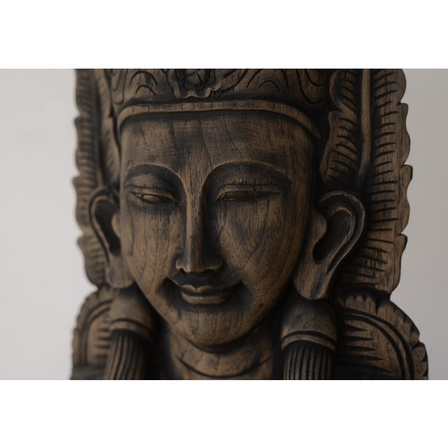 Vintage Reclaimed Teak Khmer Aspara Goddess Bust For Sale In San Francisco - Image 6 of 7