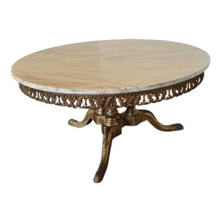 Fire-Gilded Coffee Table with Marble Top, 1960s For Sale