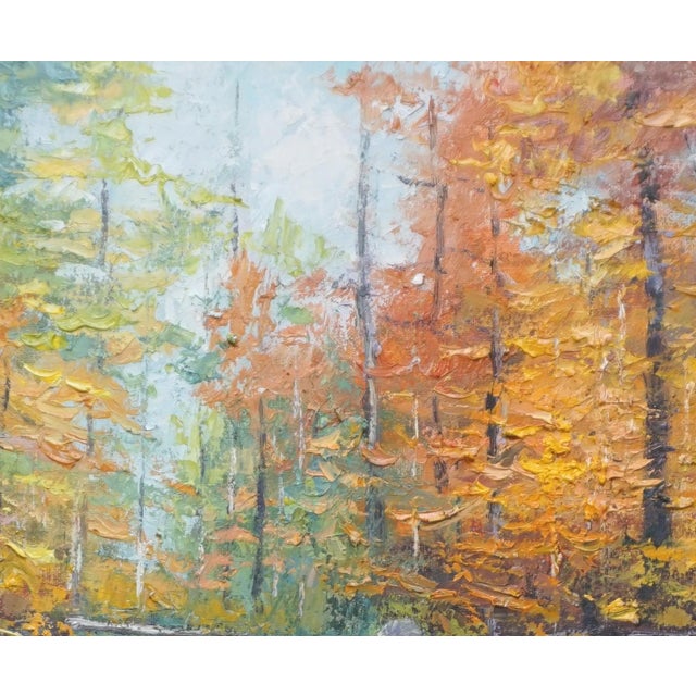 Impressionist Original Oil Painting of Autumn Forest Stream For Sale - Image 3 of 5