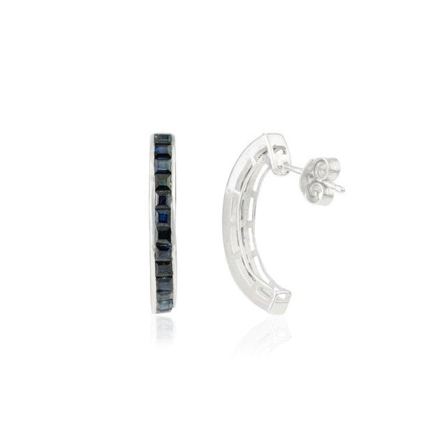 Modernist Blue Sapphire Earrings in 925 Sterling Silver for Mom's Gift- 2 Pieces For Sale - Image 6 of 10