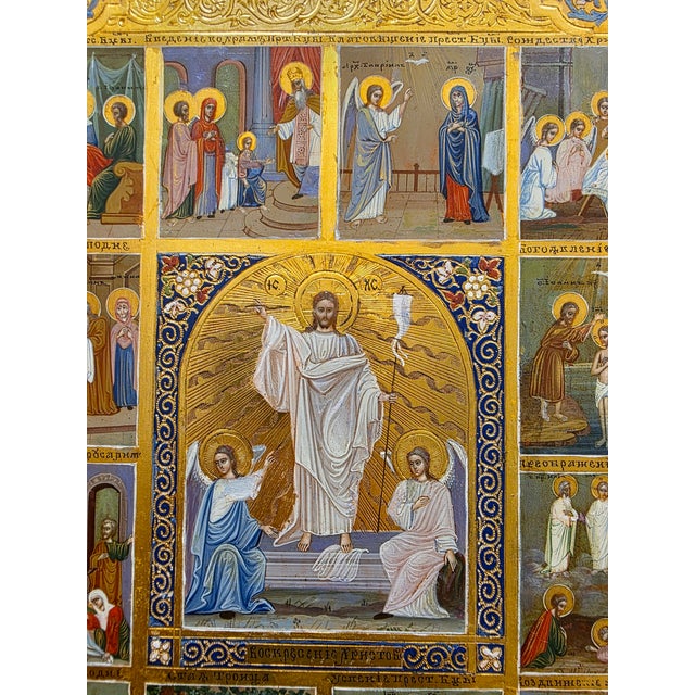 Wood Antique Icon " the Resurrection " For Sale - Image 7 of 17