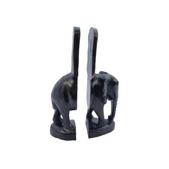 Black Vintage Mid 20th Century Hand Carved African Elephant Bookends - a Pair For Sale - Image 8 of 12