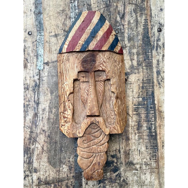 Vintage Rustic Carved Wood Mask For Sale - Image 10 of 11