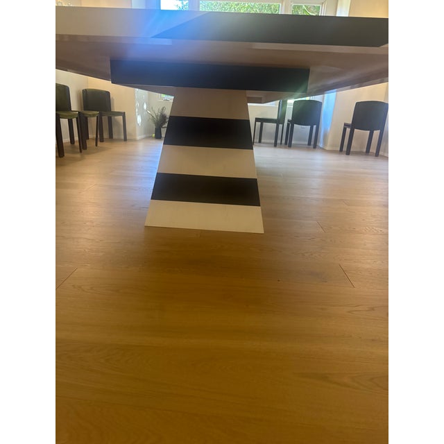 Custom Furniture Builders Contemporary Custom Stained Wood Dining Table in Natural & Black Contrast Stripes For Sale - Image 4 of 5