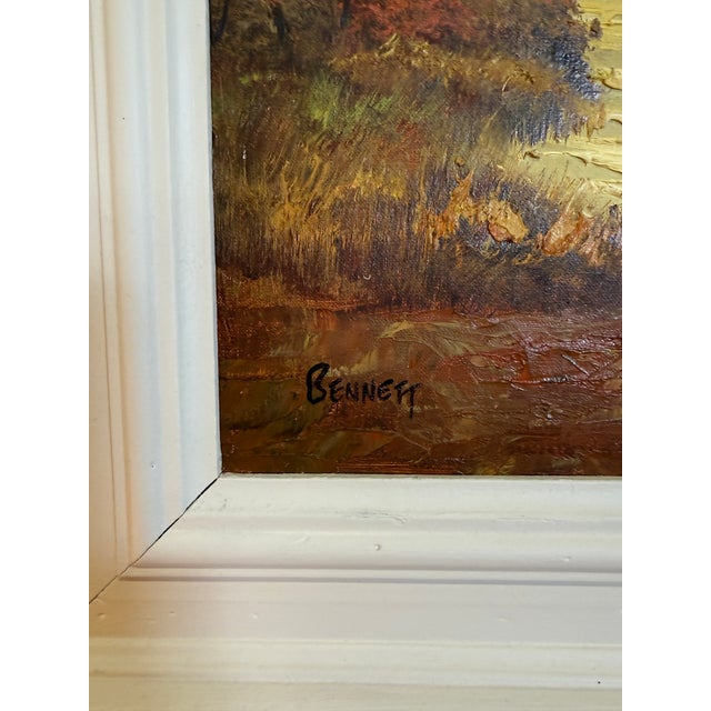 Impressionist Vintage Oil Painting Landscape With Mallard Ducks Landing by Bennett For Sale - Image 3 of 11