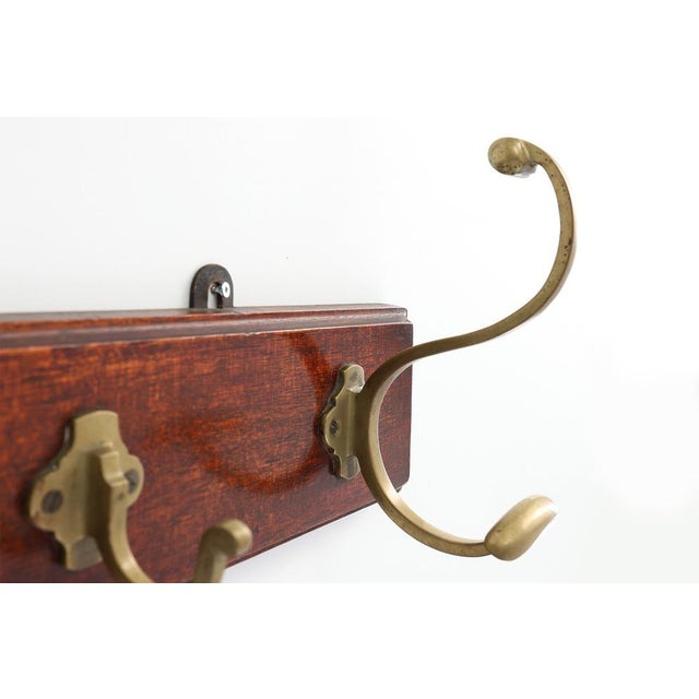 Art Nouveau Coat Rack in Brass and Oak, France, 1900s For Sale - Image 6 of 10