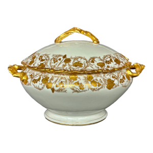 Ovington Brother T & v Tressemann & Vogt Limoges Porcelain Soup Tureen With Hand Painted 22kt Gold Floral Design