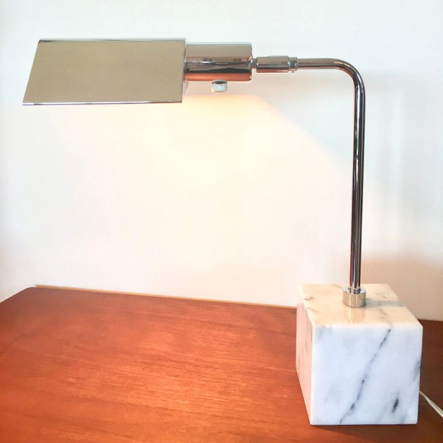 Metal Vintage Koch & Lowy Carrara Marble and Chrome Desk Lamp For Sale - Image 7 of 8