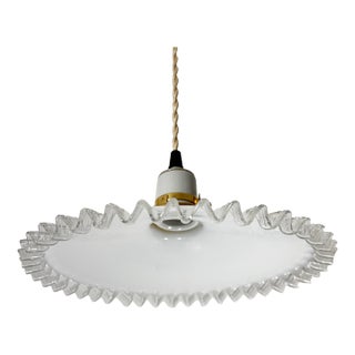 French White Opaline Glass “Frill” Pendant Light, 1930s For Sale