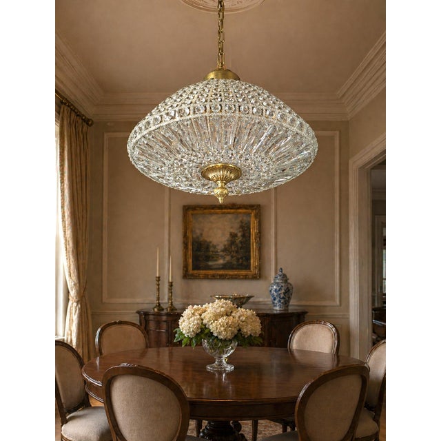 Metal 1960 French Artisan Gold Bronze Crystal Chandelier For Sale - Image 7 of 15