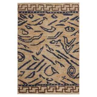 Modern Tibetan Wool Rug with Abstract Tiger Motif and Greek by Doris Leslie Blau For Sale
