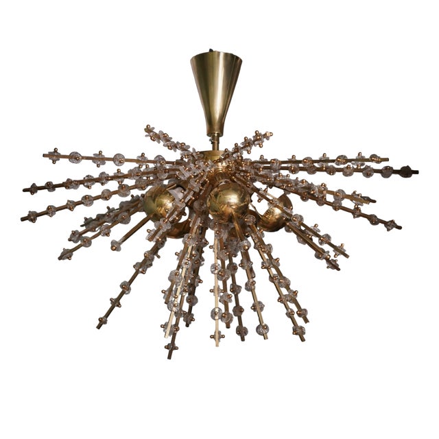 Murano Art Glass and Brass Transparent Pendant Light, 1990 For Sale