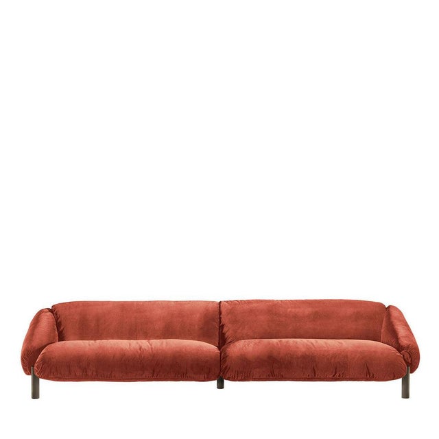 Flo Orange Velvet 4-Seater Sofa by Lorenza Bozzoli For Sale - Image 4 of 4