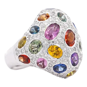 9.31 Cttw Mixed Color Sapphire, Amethyst, Garnet, Diamond Cluster Ring Size 6.5