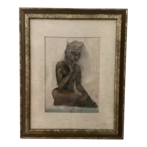 Mid 20th Century Vintage Lithograph 49/100 “ Statue of Maitreya in Haft - Lotys Position “ - ( Miroku Bosatsu Hanka Shiyui Zo ) by Nisaburo Ito