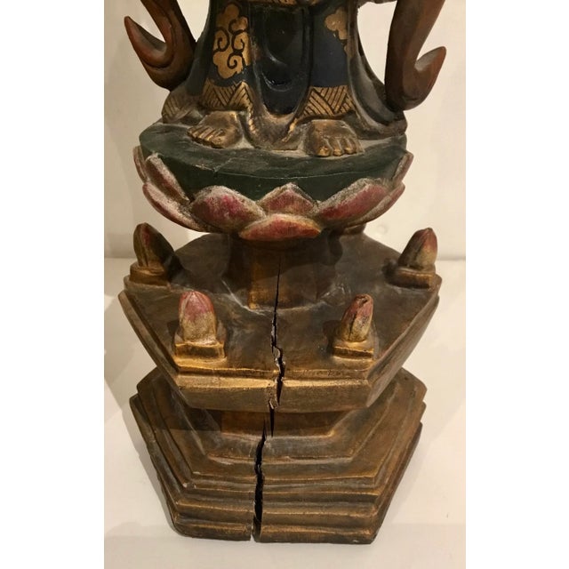 Asian Antique Asian Carved Wood Sculptures - a Pair For Sale - Image 3 of 7