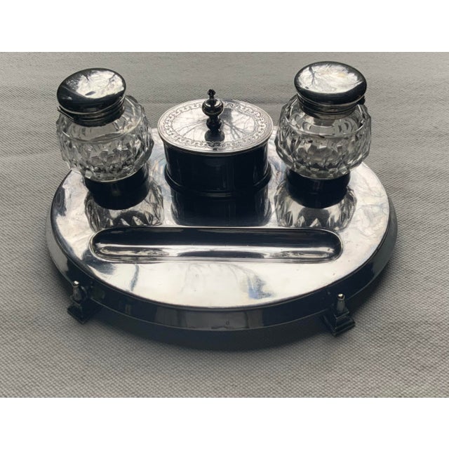 English Neoclassical Silverplate Inkwell & Inkstand ,c.1900 For Sale - Image 16 of 16