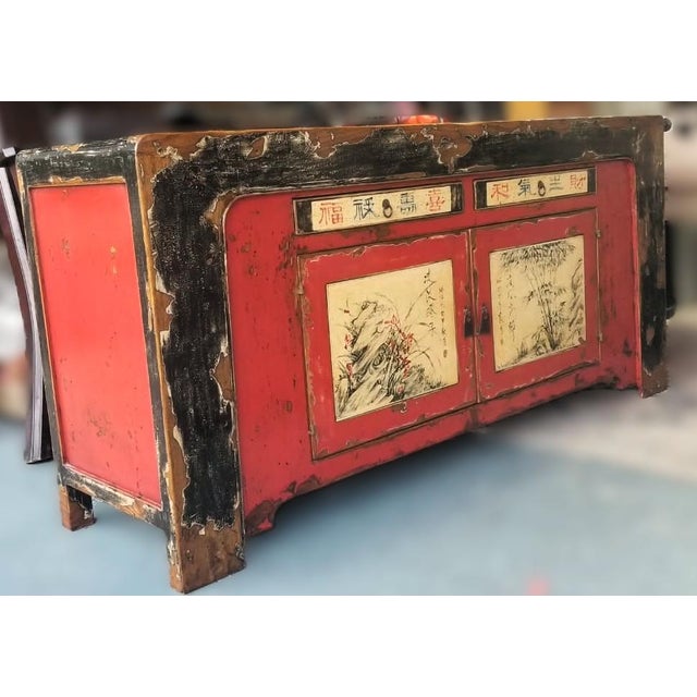 Chinese Unique Antique Chinese Sideboard With Distressed Character - Chinoiserie Design For Sale - Image 3 of 14