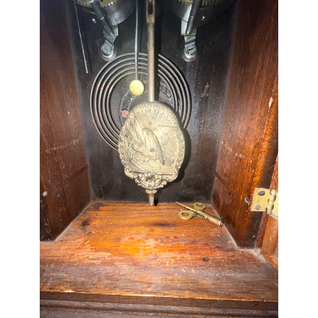 Early 19th Century 1890s Antique E. Ingraham Co. Oak "Lily" Gingerbread Mantel Clock For Sale - Image 5 of 8