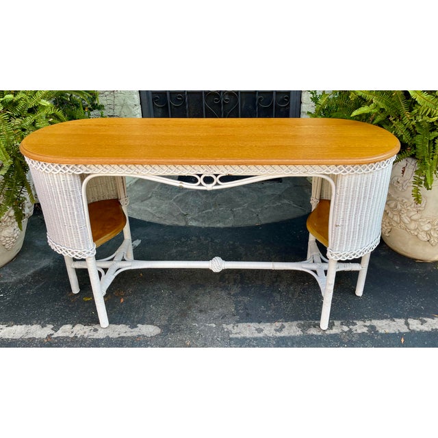 Antique HeywoodWakefield American Mission Natural Wicker Davenport