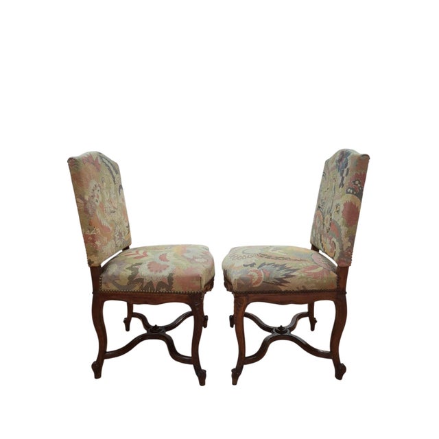 French Pair of Antique Louis XIV Style, Needlepoint-Upholstered Side Chairs For Sale - Image 3 of 17