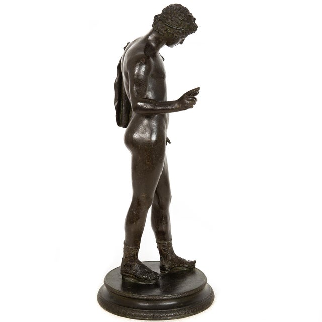 Fine Italian Grand Tour Antique Bronze Sculpture of “Narcissus” After Antiquity For Sale - Image 4 of 18