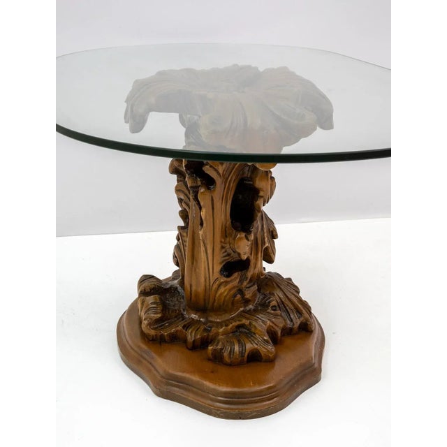 Tan Mid-Century Modern Carved Wooden Base Coffee Table For Sale - Image 8 of 10