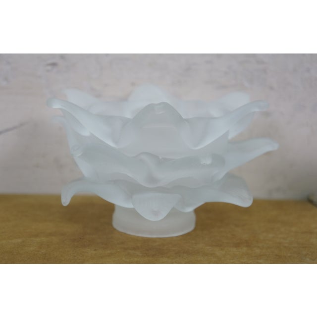 Early 20th Century Antique Frosted Satin Glass Rose Flower Chandelier Lamp Shades 6" - a Pair For Sale - Image 5 of 10