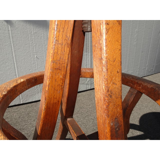 Antique Industrial Adjustable Swivel Oak Drafting Stool Barstool 1of3 ~ # 2 For Sale - Image 11 of 17