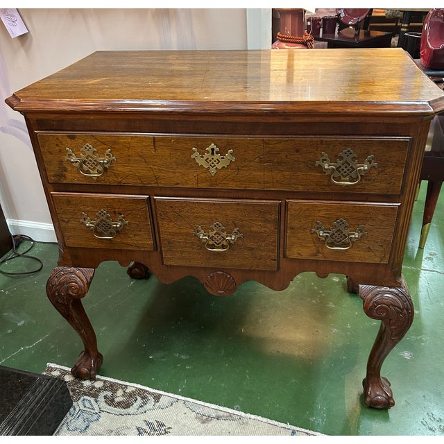 Wood Antique Chippendale Ball & Claw Lowboy For Sale - Image 7 of 8