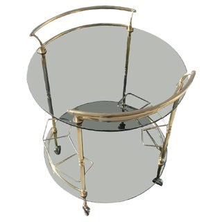Round Italian Brass and Smoked Glass Trolley, 1970s For Sale