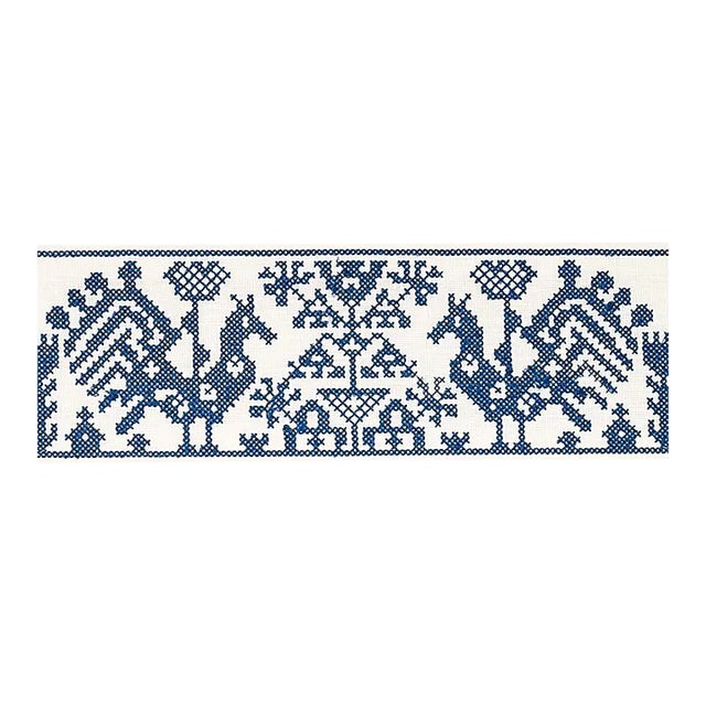 Sample - Schumacher Tarpan Embroidered Tape in Navy For Sale