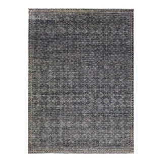 2010s Modern Soumak Handmade Designed Wool Rug in Blue & Gray For Sale