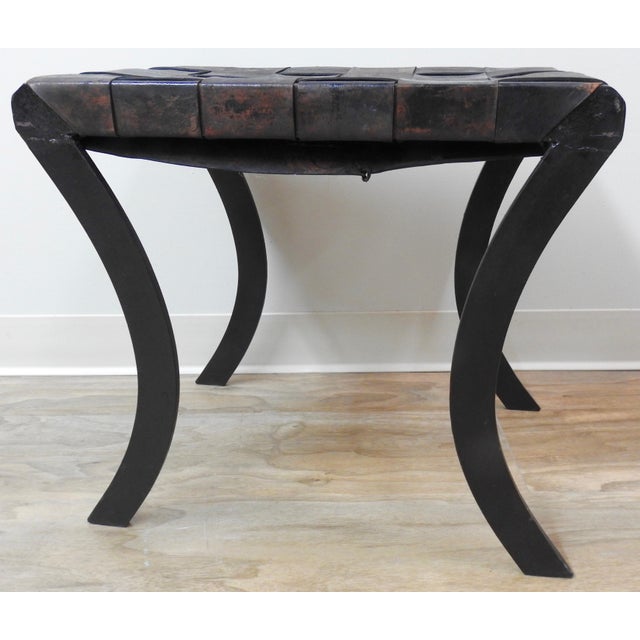Black Woven Leather Strap Stool With Saber Legs For Sale - Image 8 of 9