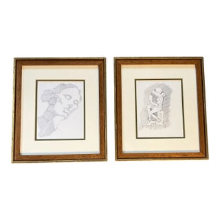 1970’s 2 Original Abstract Expressionist Ink Drawings Vintage Frames-Set of 2 For Sale