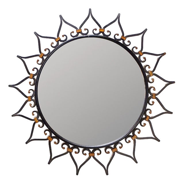 Sunburst Wall Mirror in Iron with Heart Motif, 1960s For Sale