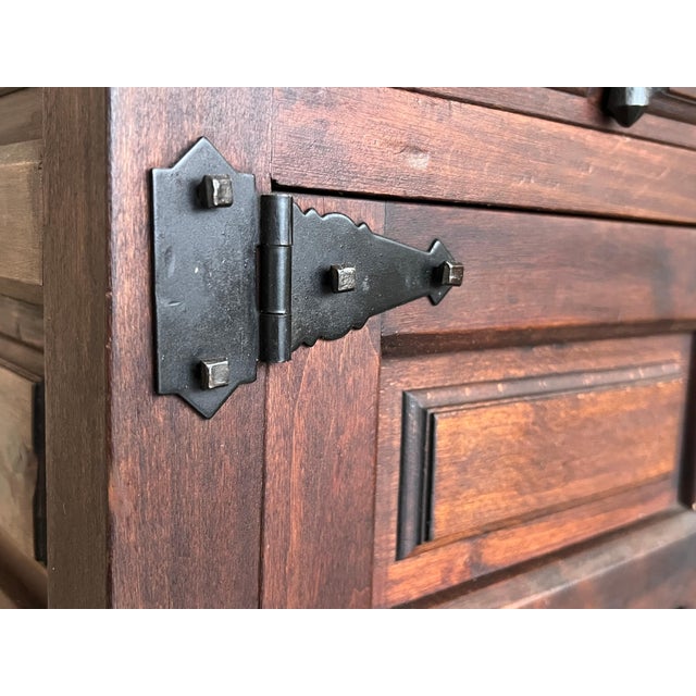 Wood 19th Spanish Baroque Carved Walnut Narrow Two Drawer Credenza or Buffet For Sale - Image 7 of 18