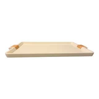 Contemporary Arteriors Modern Ivory Lacquer and Rattan Montecito Tray For Sale