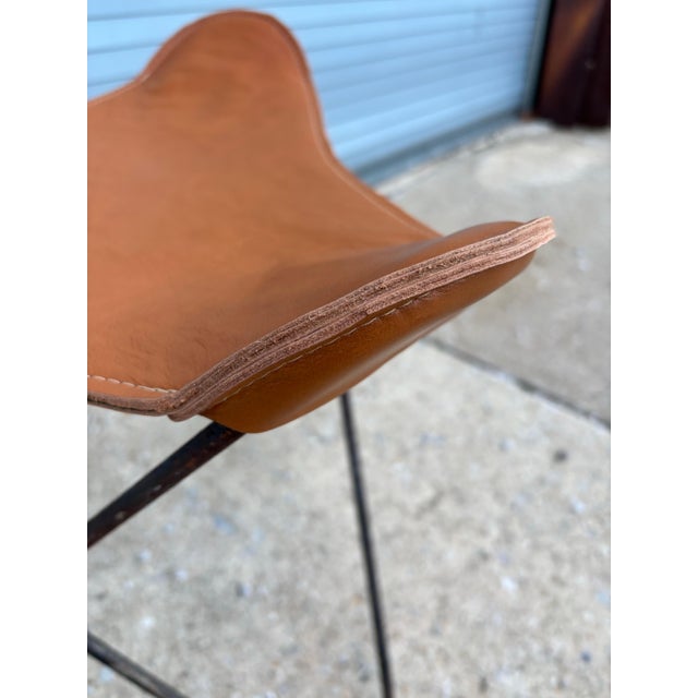 Metal Hardoy Leather Butterfly Stool For Sale - Image 7 of 8