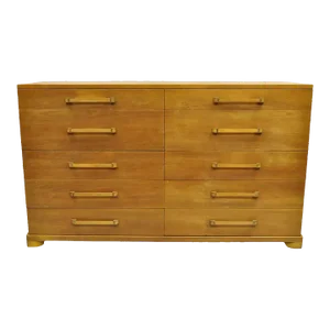 John Widdicomb Mid Century Modern 10 Drawer Blonde Mahogany Large Dresser Chest