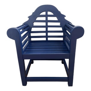 Vintage Royal Blue Lutyens Teak Child’s Garden Chair For Sale