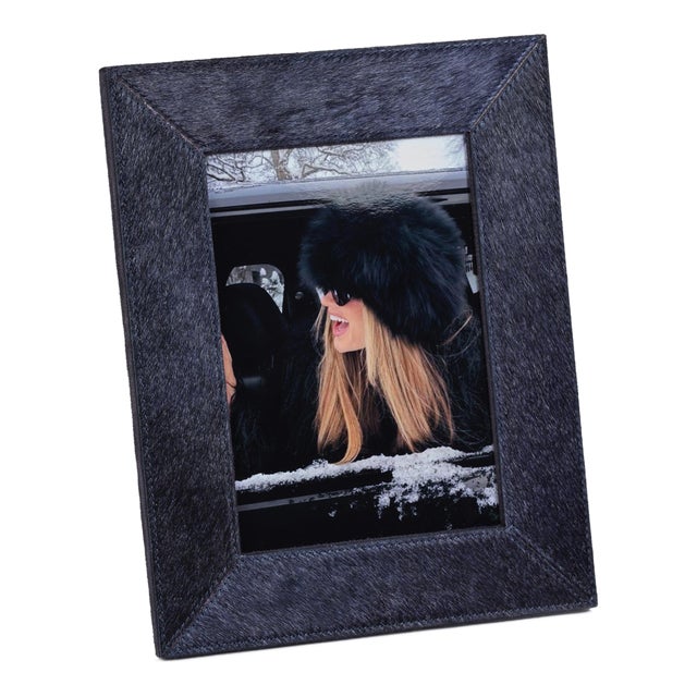 Rutbeek Navy Hair-On-Hide Leather Photo Frame, 5" x 7" For Sale