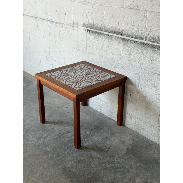 Teak Floral Ceramic Tile Top Side End Table Danish Mid-Century Modern 1970s For Sale In Los Angeles - Image 6 of 9