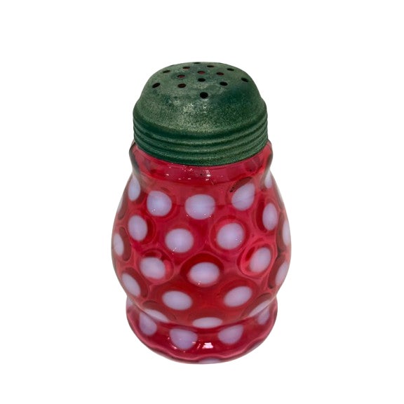Fenton Cranberry Red Opalescent Coin Dot Sugar Shaker Muffineer With Lid For Sale