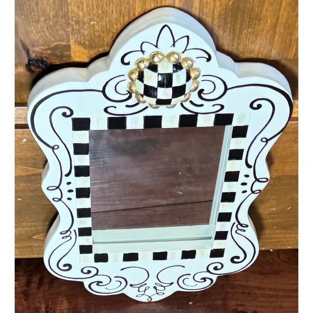 Mackenzie Childs MacKenzie-Childs Doodles Wall Mirror W/ Courtly Check Finial Accent For Sale - Image 4 of 9